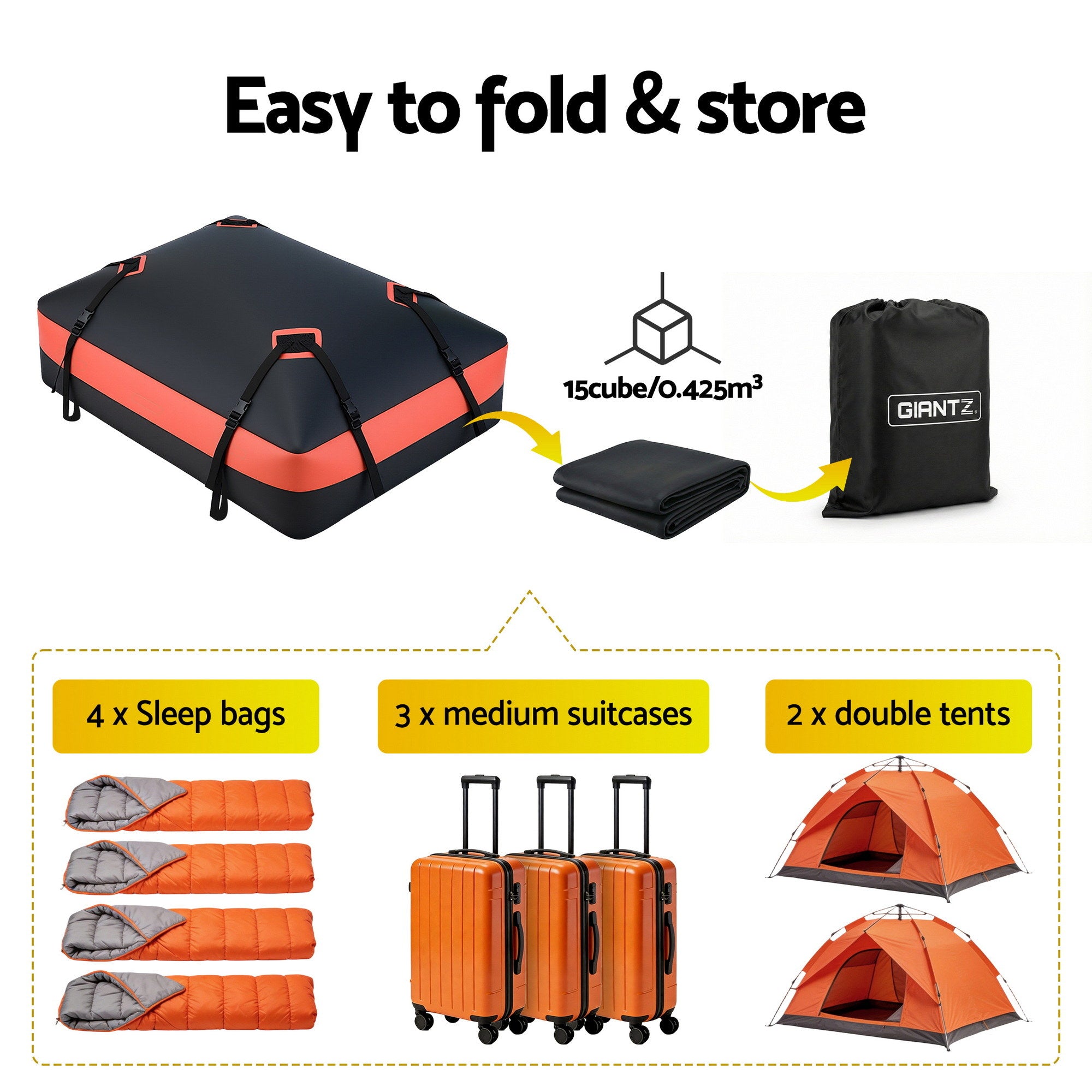 Giantz Roof Top Cargo Bag Waterproof Car Luggage Carrier 15 Cubic Ft Universal - Free Delivery