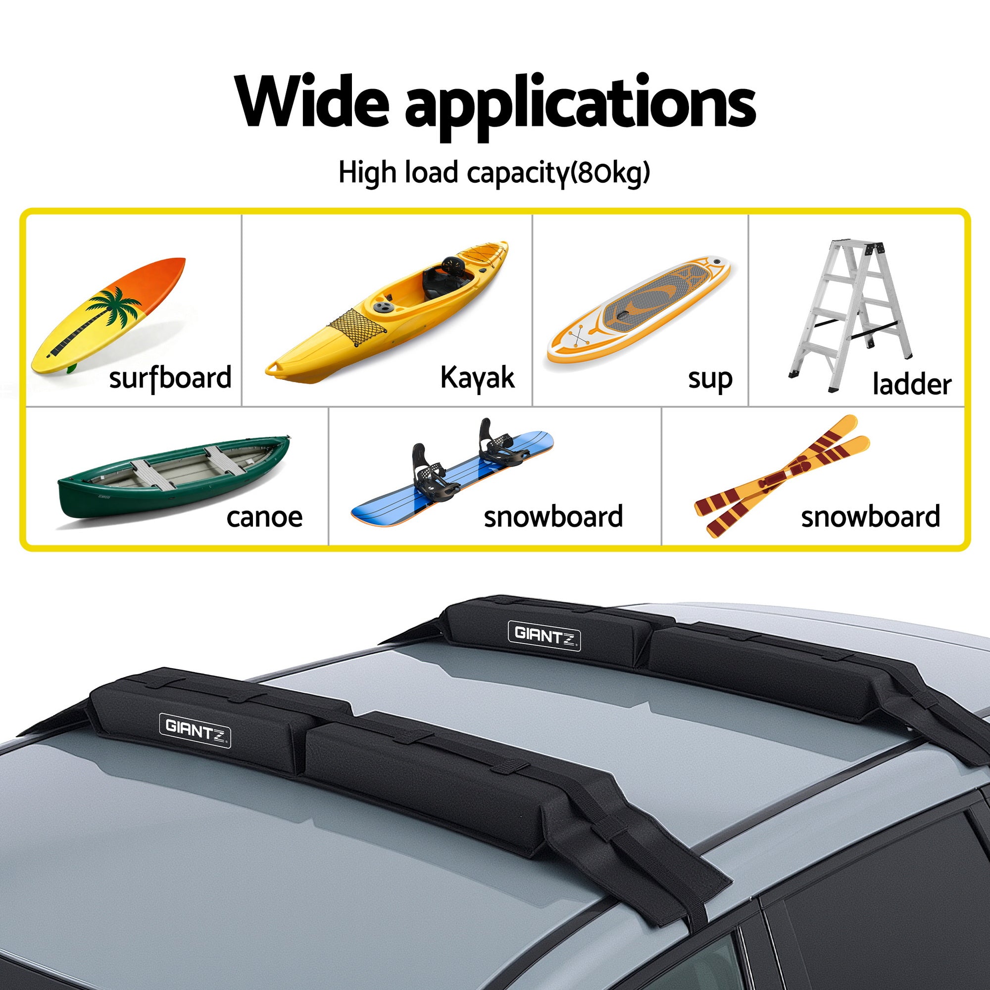 Giantz Kayak Roof Rack Car, Universal Soft Free Delivery