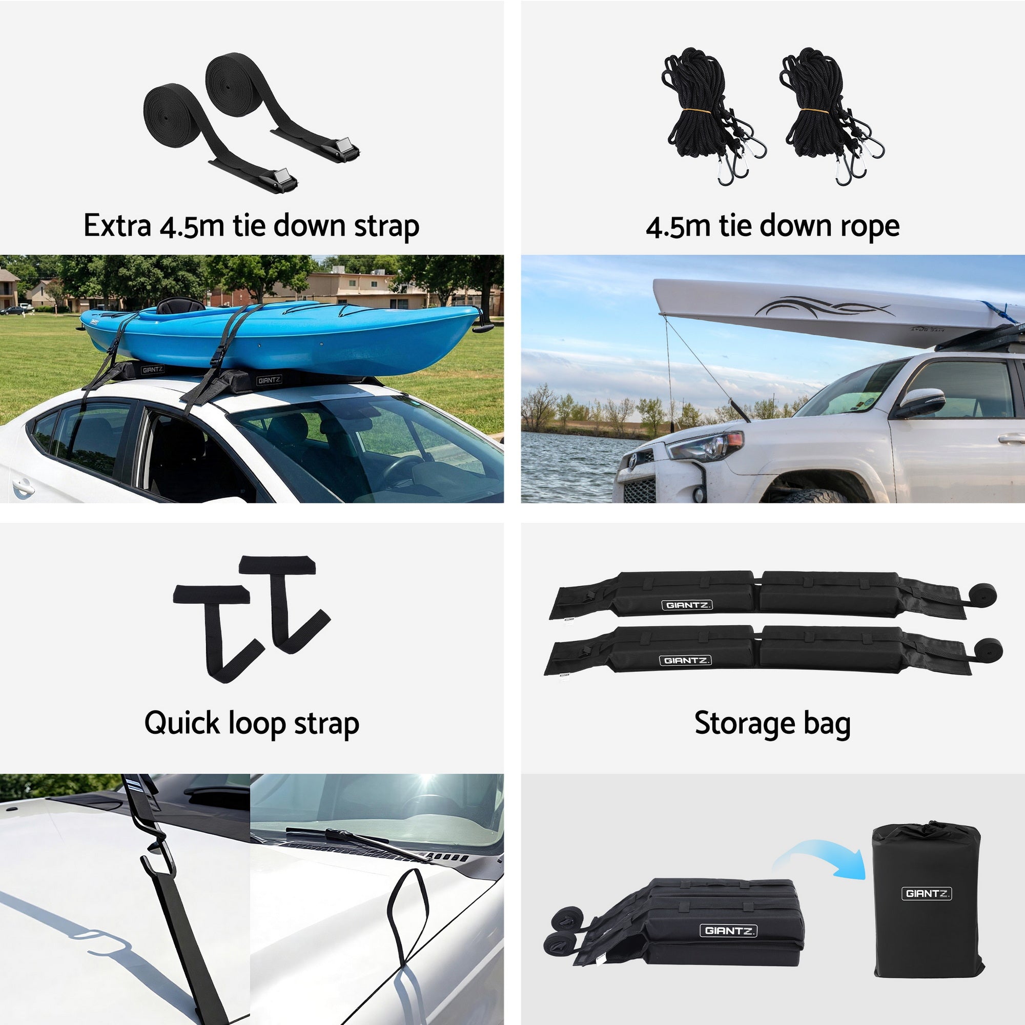 Giantz Kayak Roof Rack Car, Universal Soft Free Delivery