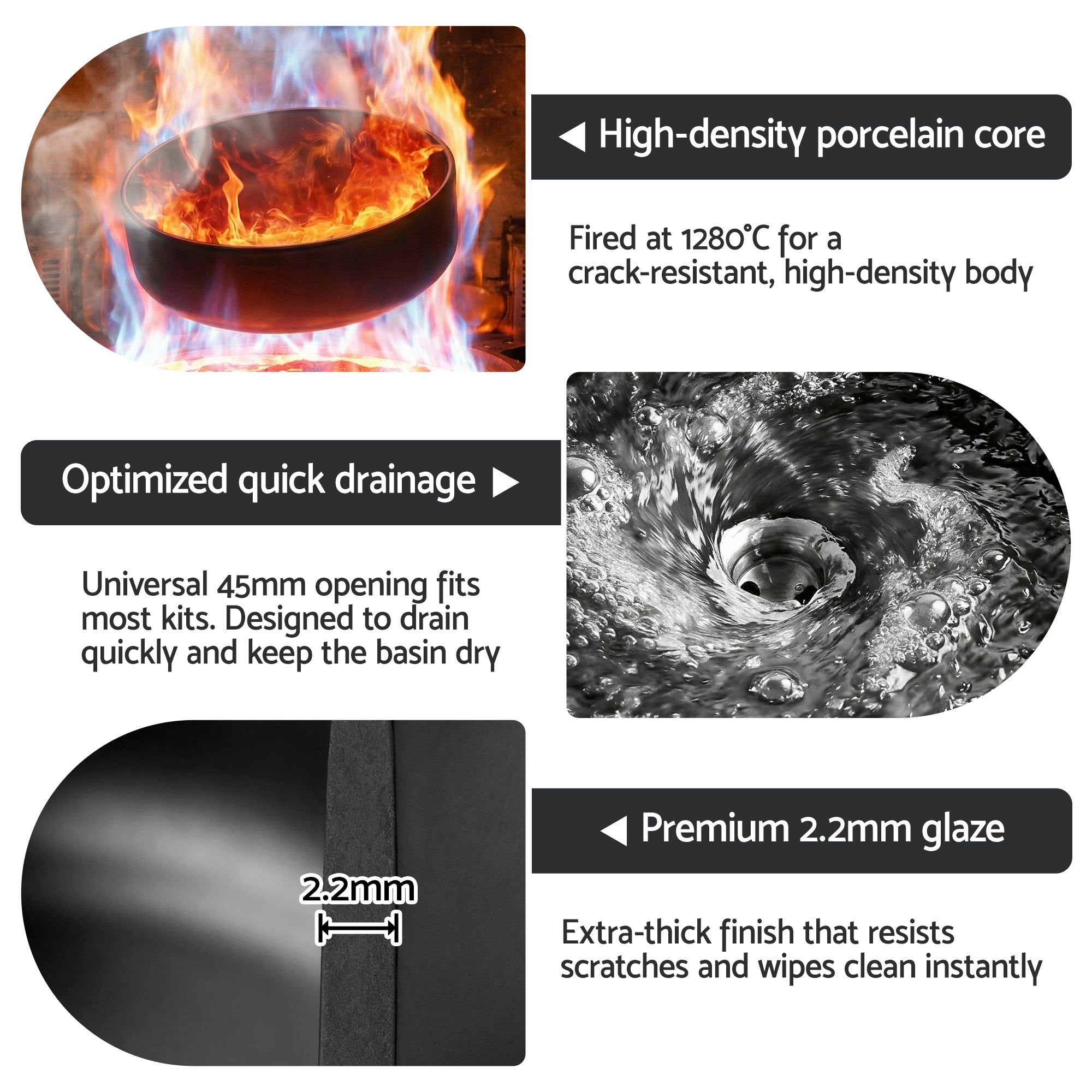 Cefito Bathroom Basin Ceramic Vanity Sink Vessel Bowl Wash Matte Black Round Countertop