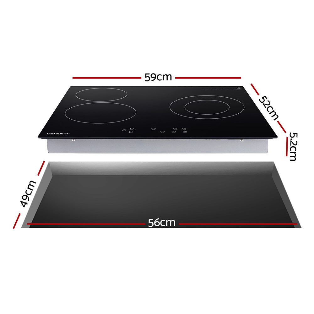 Devanti Electric Ceramic Cooktop 60cm Kitchen Cooker 4 Burner Hob Touch Control