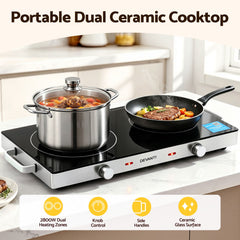Devanti Portable Ceramic Cooktop Dual Burner Electric Hot Plate 2800W Black