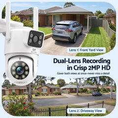 UL-Tech Wireless Security Camera Outdoor Indoor, 2.5K Dual Lens Pan Tilt, 4MP (2×2MP) IP Camera, Motion Detection, Auto-Tracking, Colour Night Vision, 2.4G WiFi, Two-Way Audio, Pet Baby Surveillance