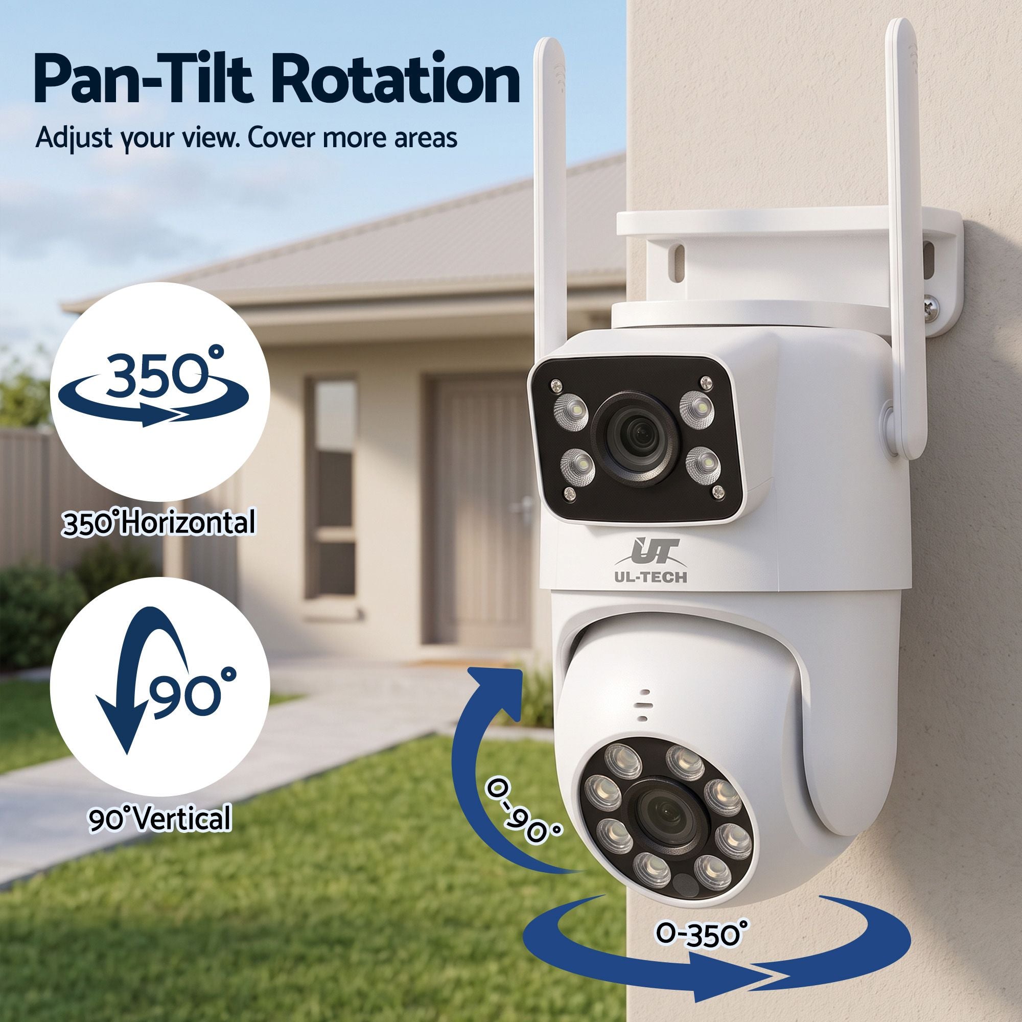 UL-Tech Wireless Security Camera Outdoor Indoor, 2.5K Dual Lens Pan Tilt, 4MP (2×2MP) IP Camera, Motion Detection, Auto-Tracking, Colour Night Vision, 2.4G WiFi, Two-Way Audio, Pet Baby Surveillance