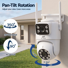 UL-Tech Wireless Security Camera Outdoor Indoor, 2.5K Dual Lens Pan Tilt, 4MP (2×2MP) IP Camera, Motion Detection, Auto-Tracking, Colour Night Vision, 2.4G WiFi, Two-Way Audio, Pet Baby Surveillance