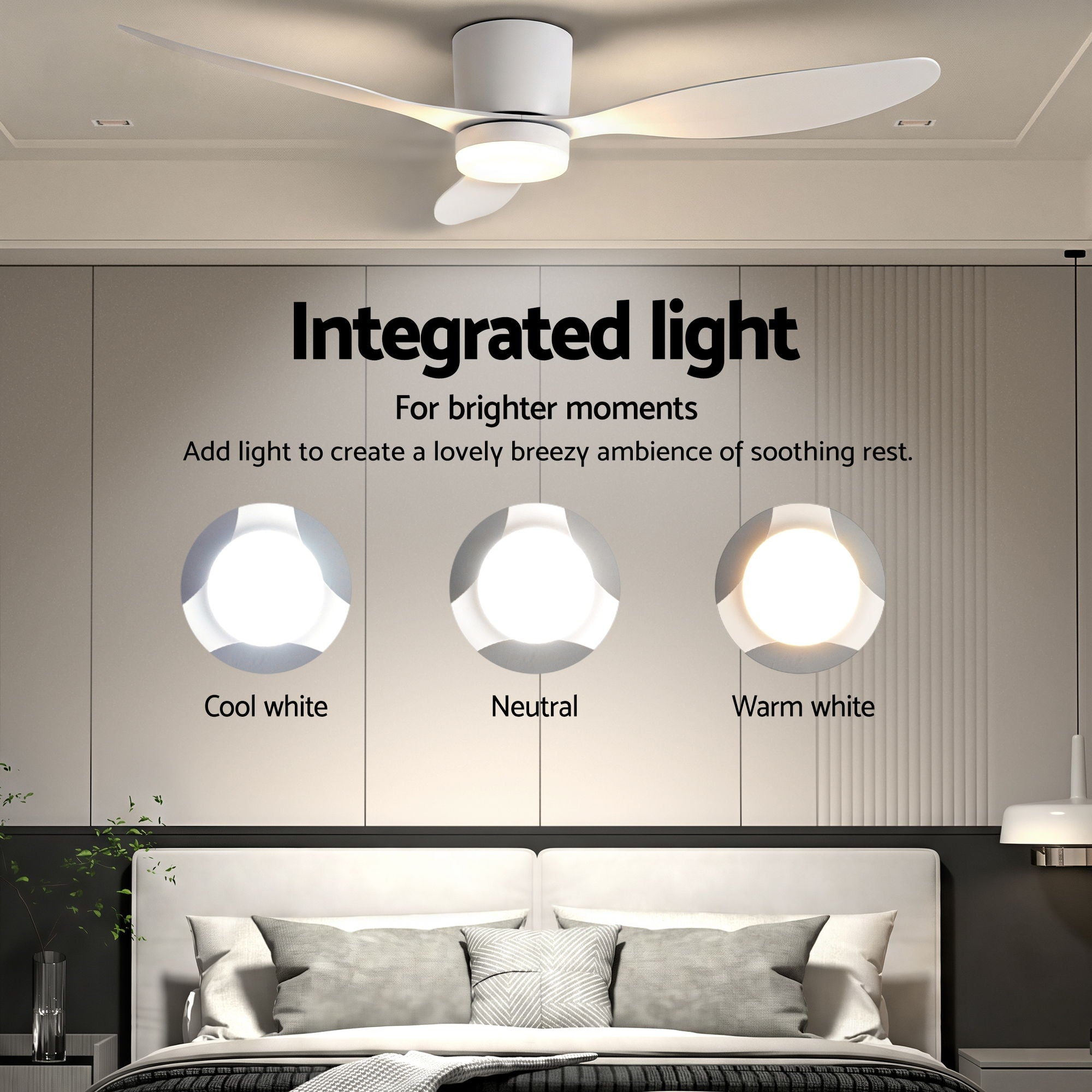 Devanti 52'' Ceiling Fan 3 Blades DC Motor w/Light w/Remote White