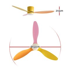 Devanti 52'' Ceiling Fan 3 Blades DC Motor w/Light w/Remote Yellow Pink Orange