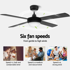 Devanti 52'' Ceiling Fan DC Motor w/Light w/Remote - Black