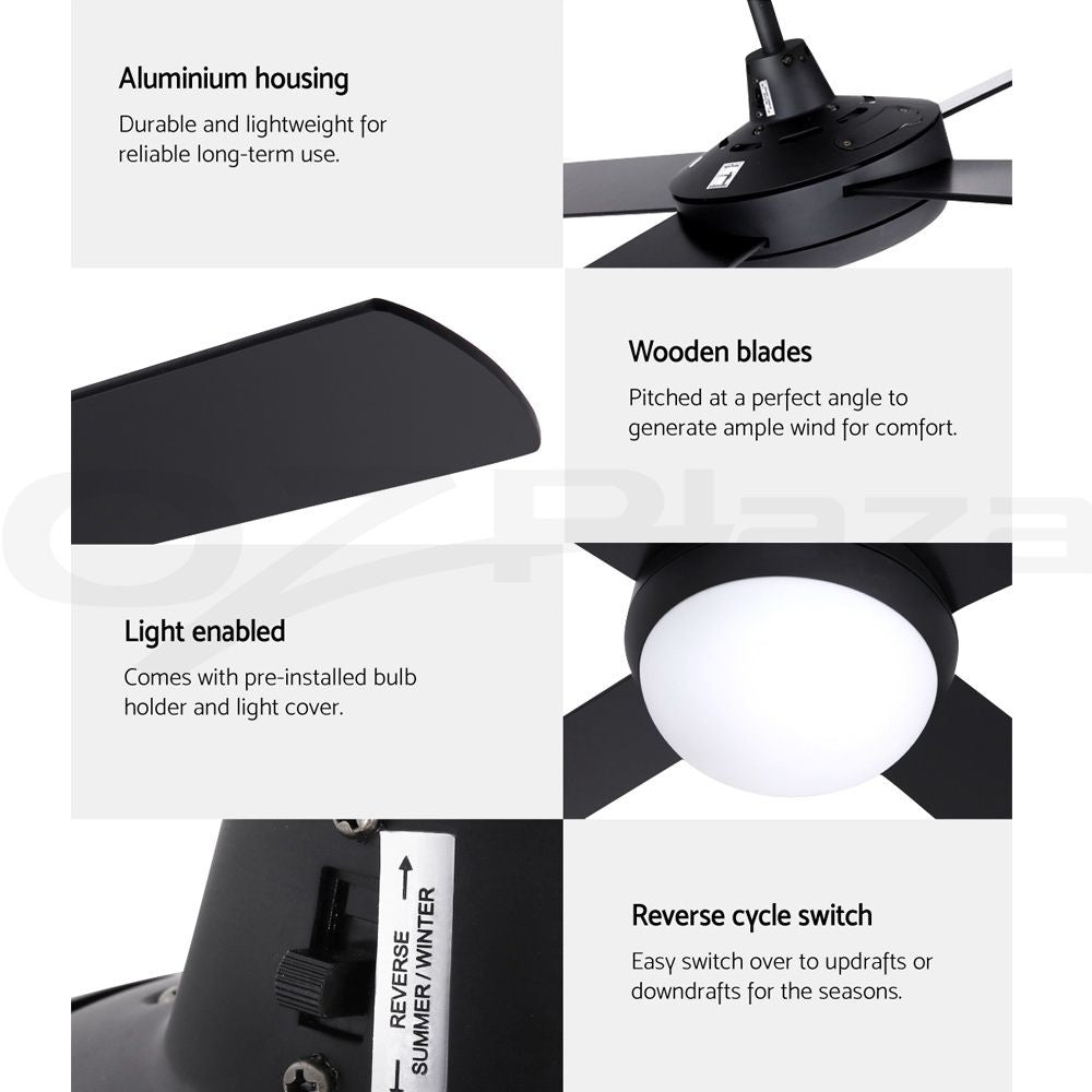 Devanti 52'' Ceiling Fan DC Motor w/Light w/Remote - Black