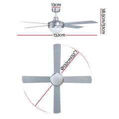 Devanti 52'' Ceiling Fan DC Motor w/Light w/Remote - Silver