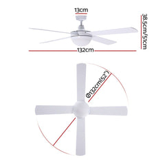 Devanti 52'' Ceiling Fan DC Motor w/Light w/Remote - White