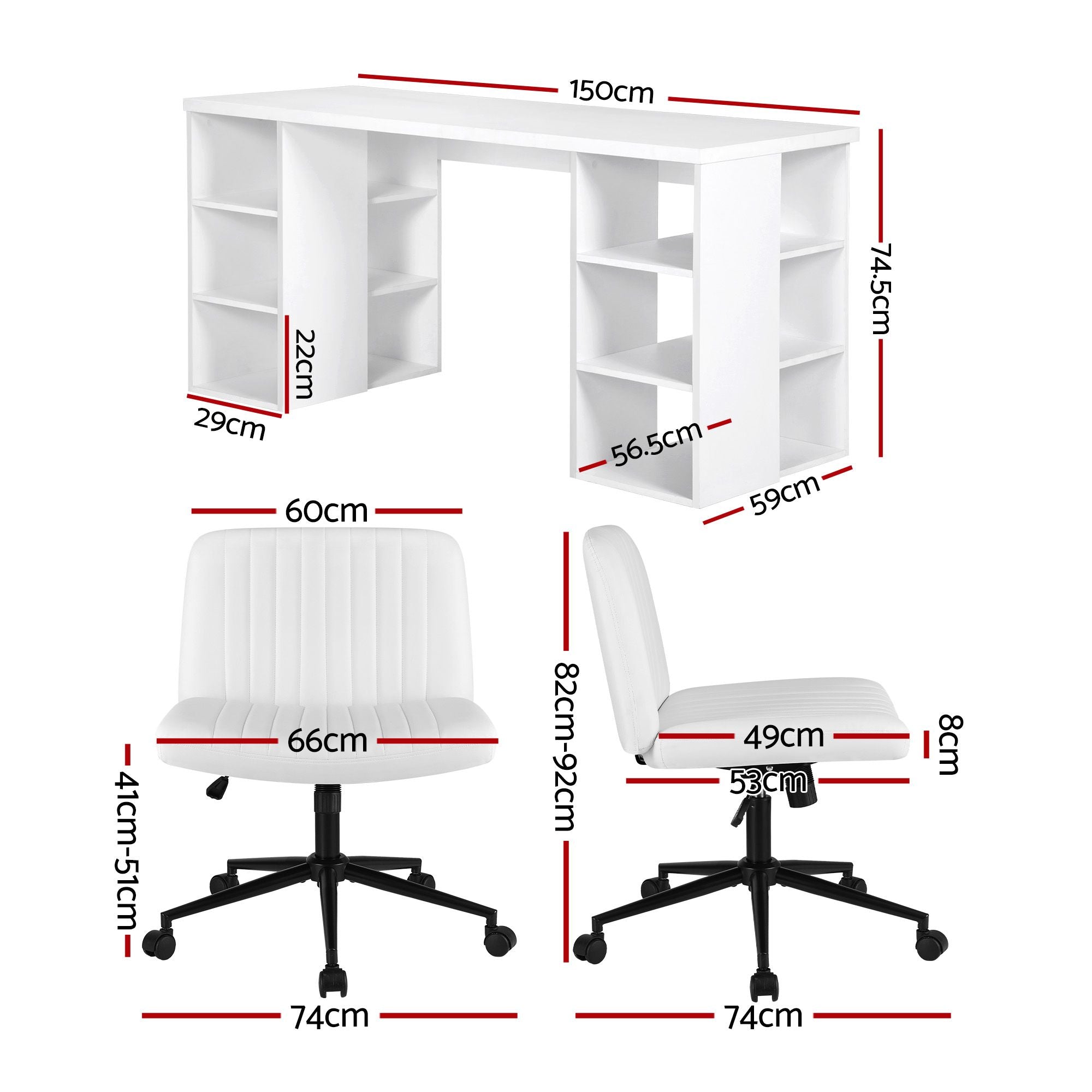 Artiss Office Desk & Chair Set 150cm Computer Desk with 6 Storage Shelves &