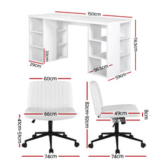 Artiss Office Desk & Chair Set 150cm Computer Desk with 6 Storage Shelves &