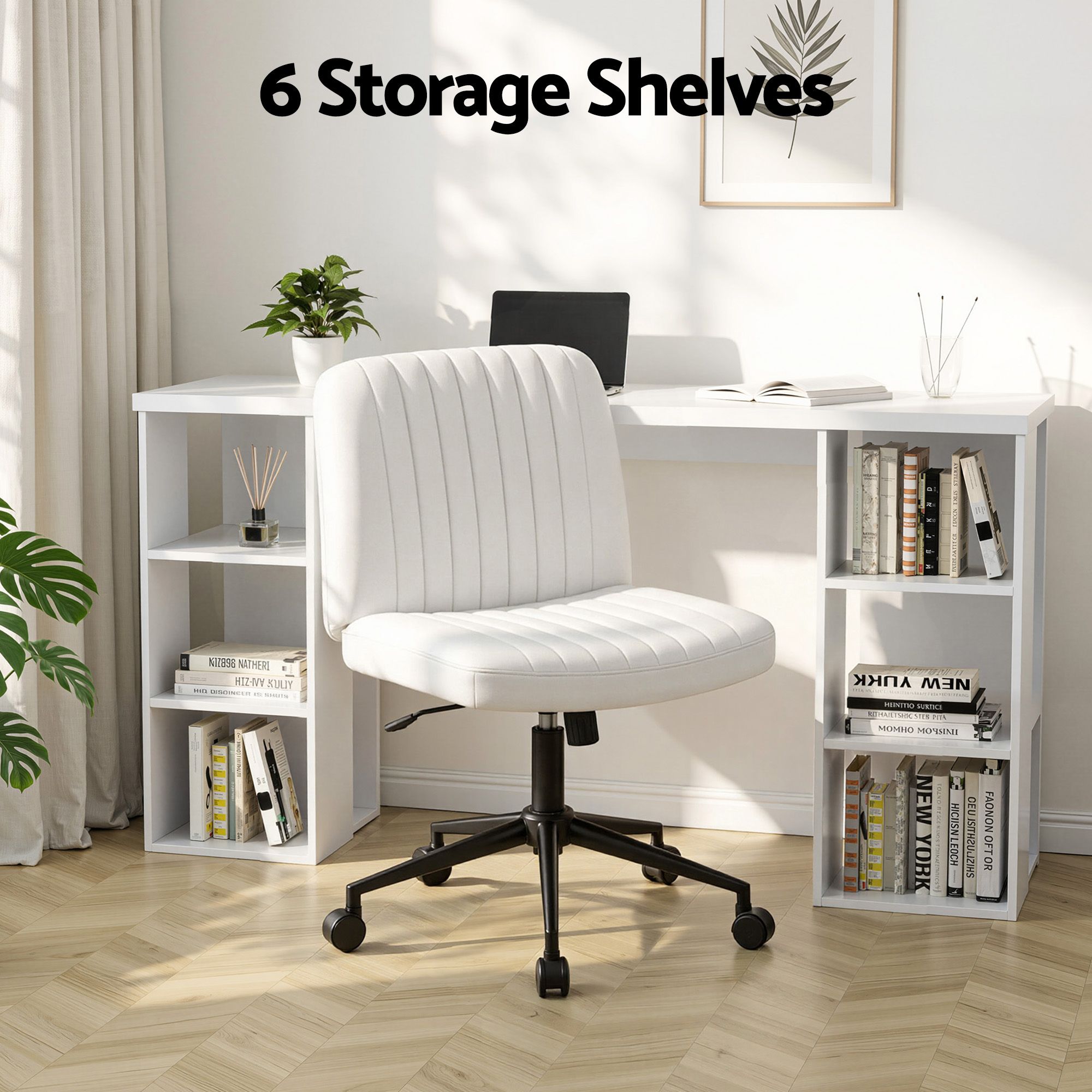Artiss Office Desk & Chair Set 150cm Computer Desk with 6 Storage Shelves &