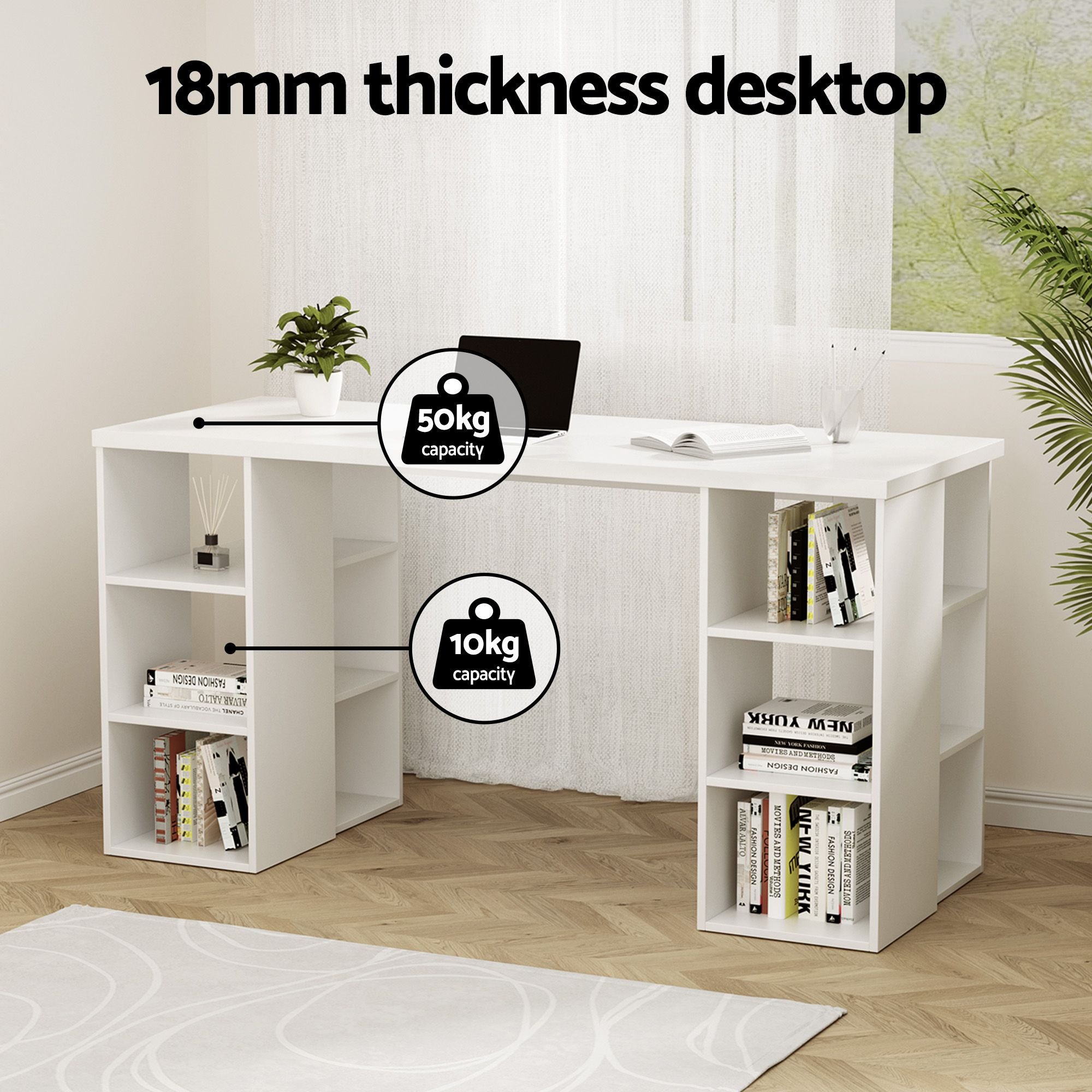 Artiss Office Desk & Chair Set 150cm Computer Desk with 6 Storage Shelves &