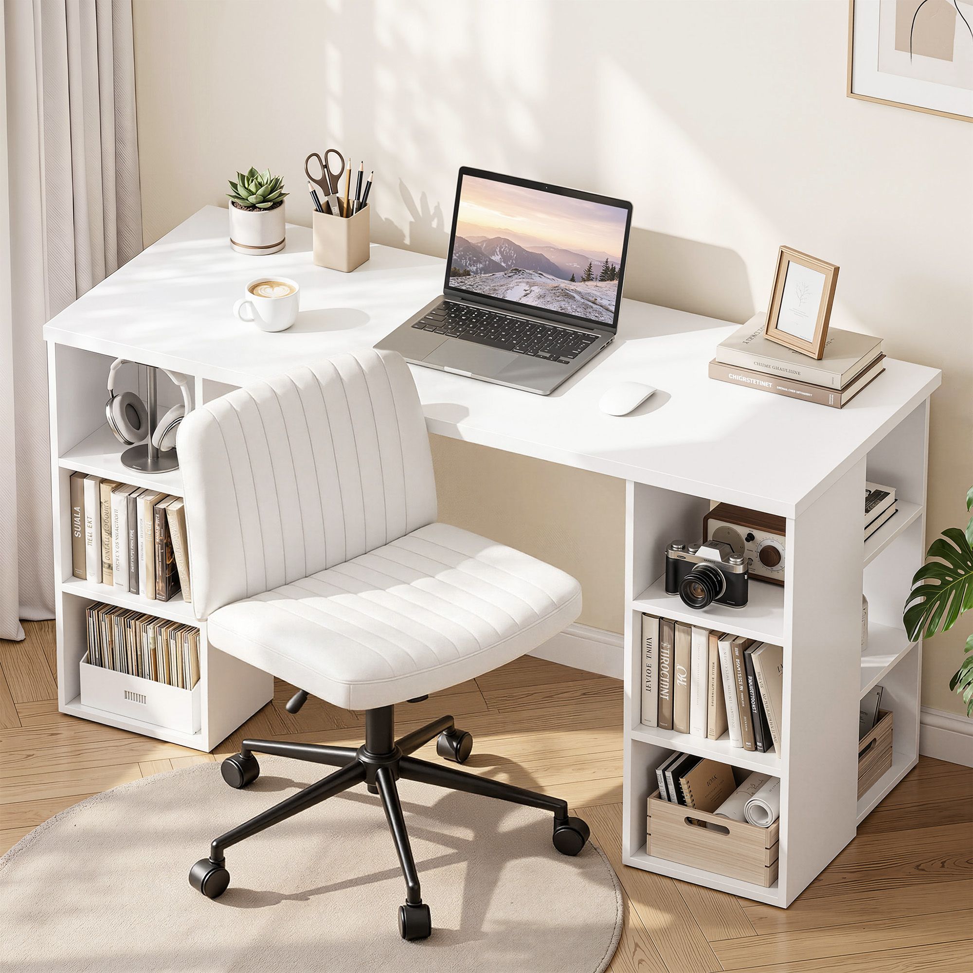 Artiss Office Desk & Chair Set 150cm Computer Desk with 6 Storage Shelves &