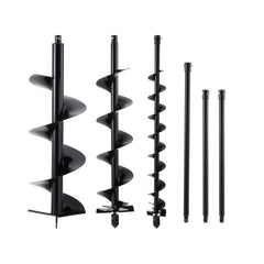 Giantz Post Hole Digger Auger Drill Bit Set 100mm 200mm 300mm Carbon Steel Black