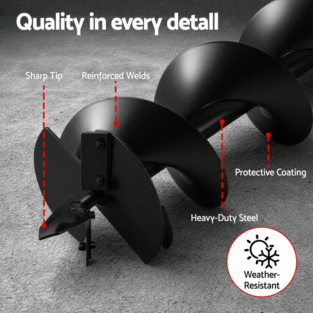Giantz Post Hole Digger Auger Drill Bit Set 100mm 200mm 300mm Carbon Steel Black