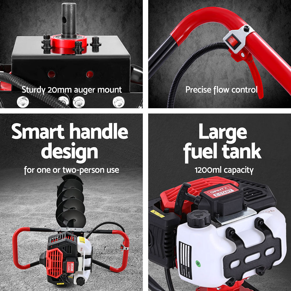 Giantz Post Hole Digger 200mm Petrol Drill Auger Extension Bits