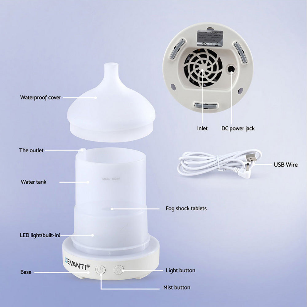 Devanti Ultrasonic Aroma Diffuser Aromatherapy 100ml LED Free Delivery