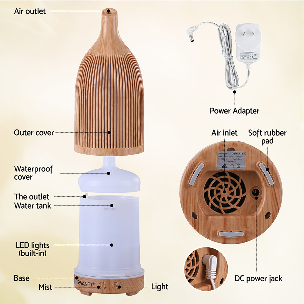 Devanti Ultrasonic Aroma Diffuser Aromatherapy 200ml LED Free Delivery