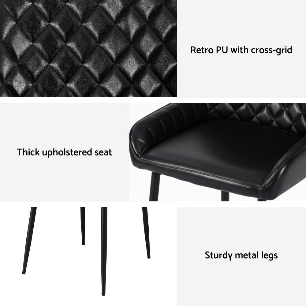 Artiss Set of 4 Dining Chairs Retro PU Leather Kitchen Lounge Cafe Accent Chair Black