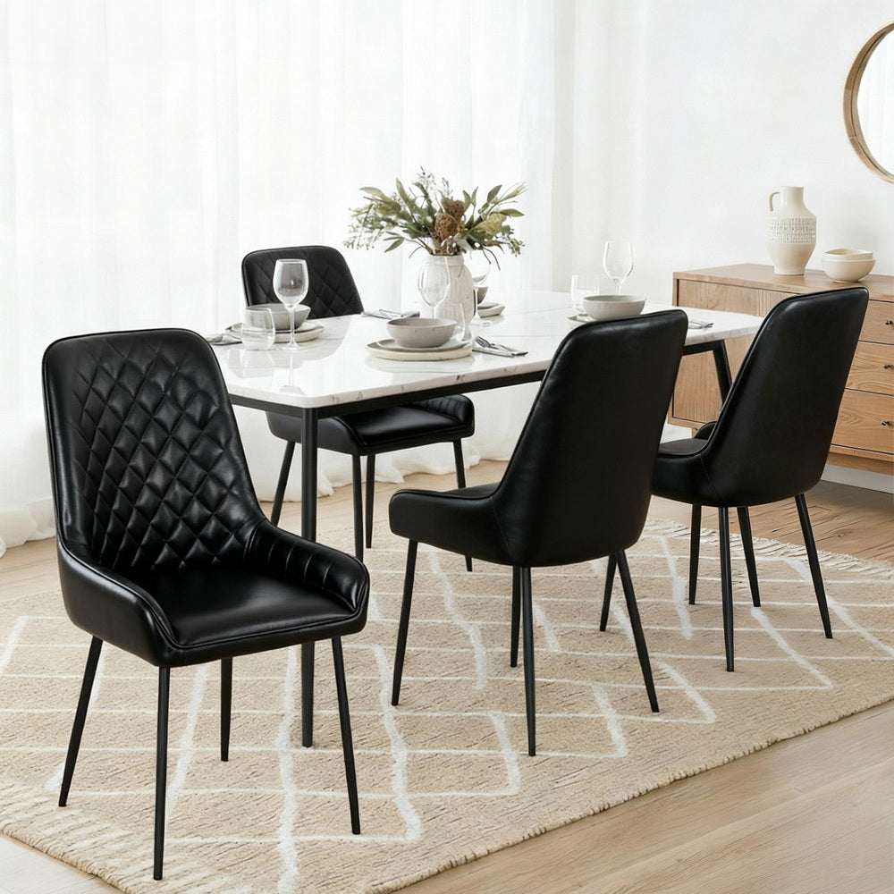 Artiss Set of 4 Dining Chairs Retro PU Leather Kitchen Lounge Cafe Accent Chair Black