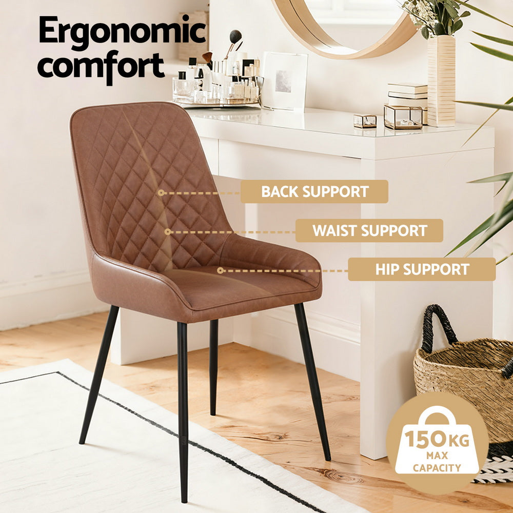 Artiss Set of 2 Dining Chairs Retro PU Leather Kitchen Lounge Cafe Accent Chair Brown