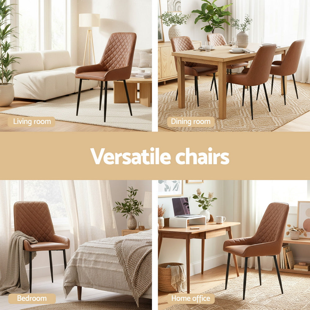 Artiss Set of 2 Dining Chairs Retro PU Leather Kitchen Lounge Cafe Accent Chair Brown