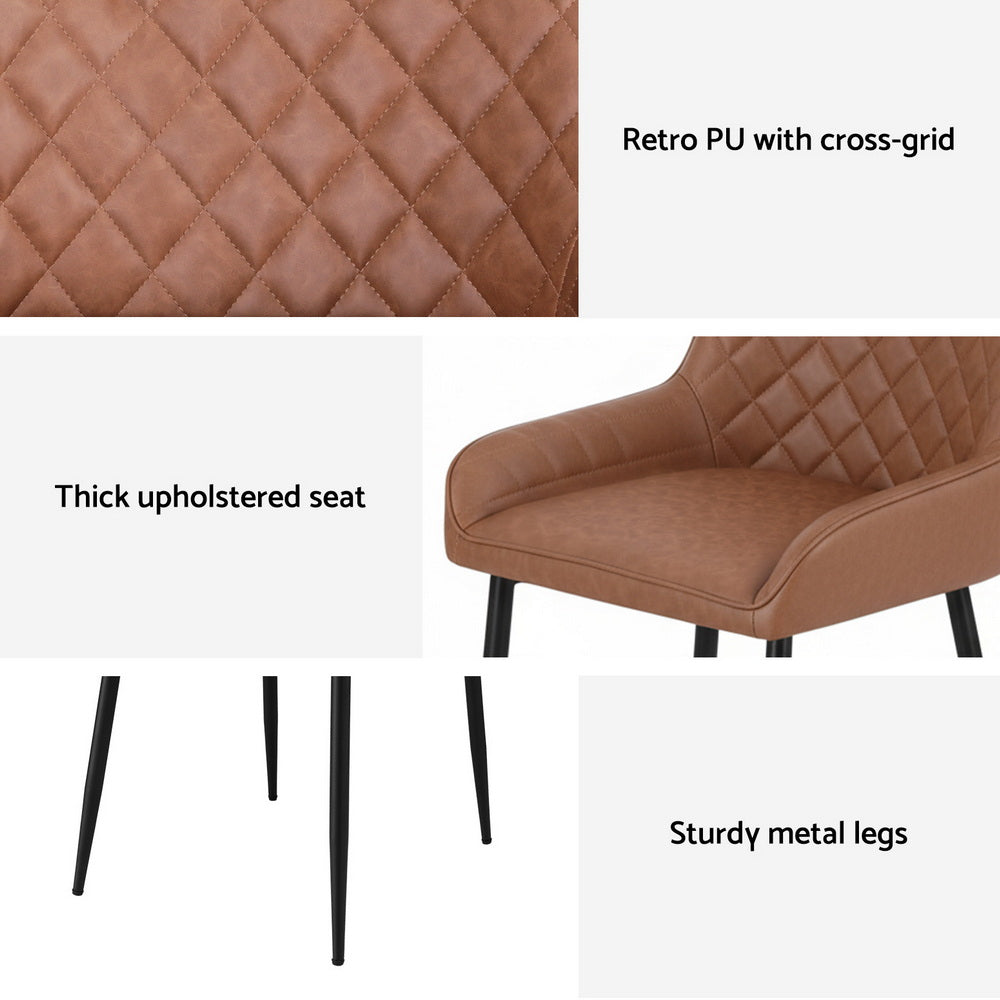 Artiss Set of 2 Dining Chairs Retro PU Leather Kitchen Lounge Cafe Accent Chair Brown