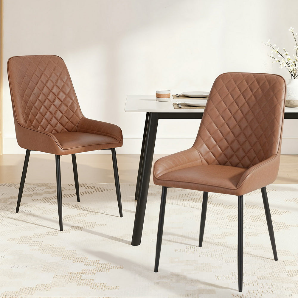 Artiss Set of 2 Dining Chairs Retro PU Leather Kitchen Lounge Cafe Accent Chair Brown