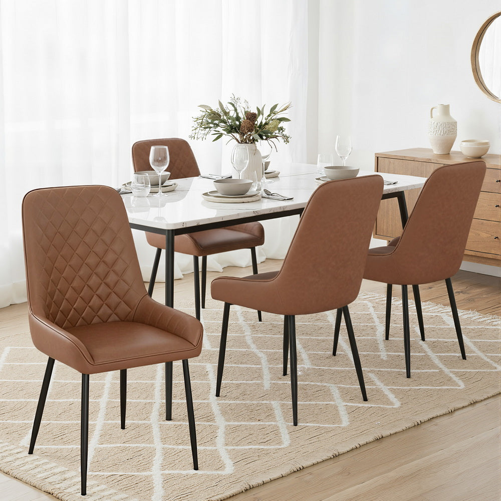 Artiss Set of 4 Dining Chairs Retro PU Leather Kitchen Lounge Cafe Accent Chair Brown