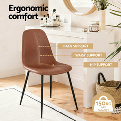Artiss Set of 2 Dining Chairs Retro PU Leather Kitchen Lounge Cafe Accent Chair Brown