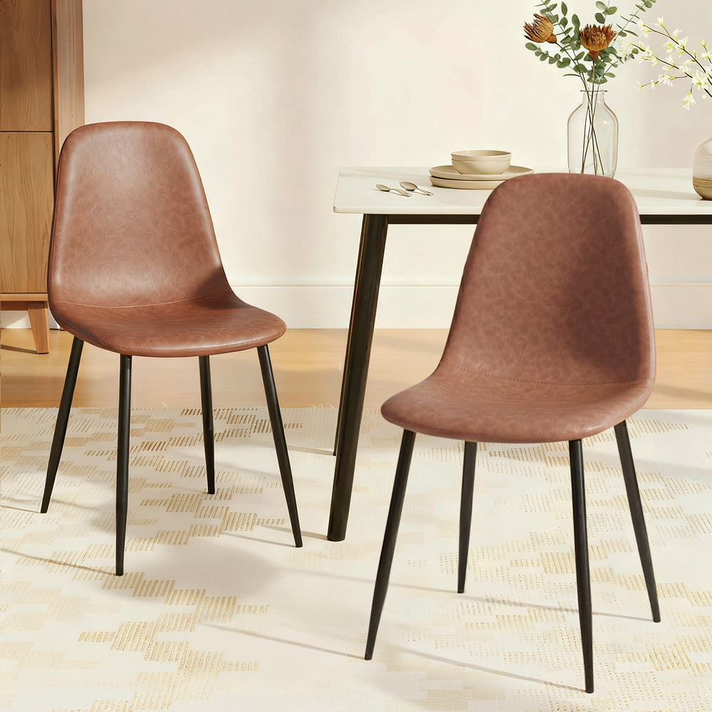 Artiss Set of 2 Dining Chairs Retro PU Leather Kitchen Lounge Cafe Accent Chair Brown