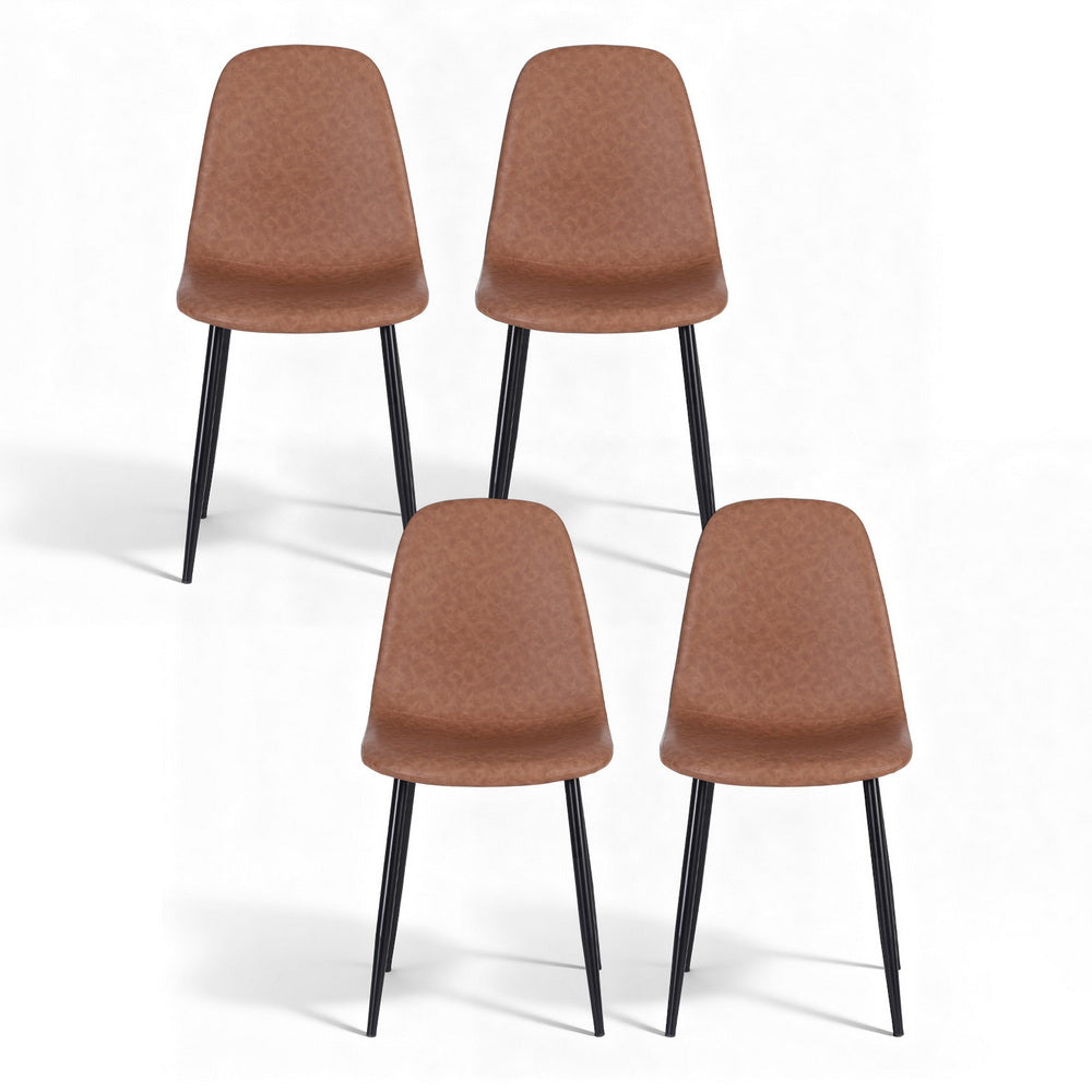 Artiss Set of 4 Dining Chairs Retro PU Leather Kitchen Lounge Cafe Accent Chair Brown