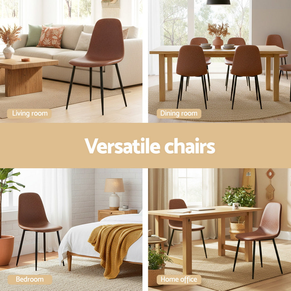 Artiss Set of 4 Dining Chairs Retro PU Leather Kitchen Lounge Cafe Accent Chair Brown