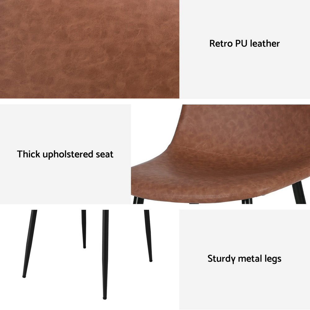 Artiss Set of 4 Dining Chairs Retro PU Leather Kitchen Lounge Cafe Accent Chair Brown