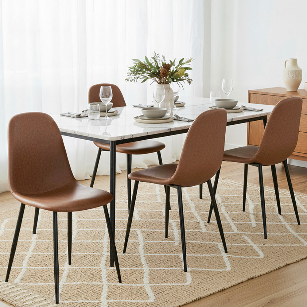 Artiss Set of 4 Dining Chairs Retro PU Leather Kitchen Lounge Cafe Accent Chair Brown