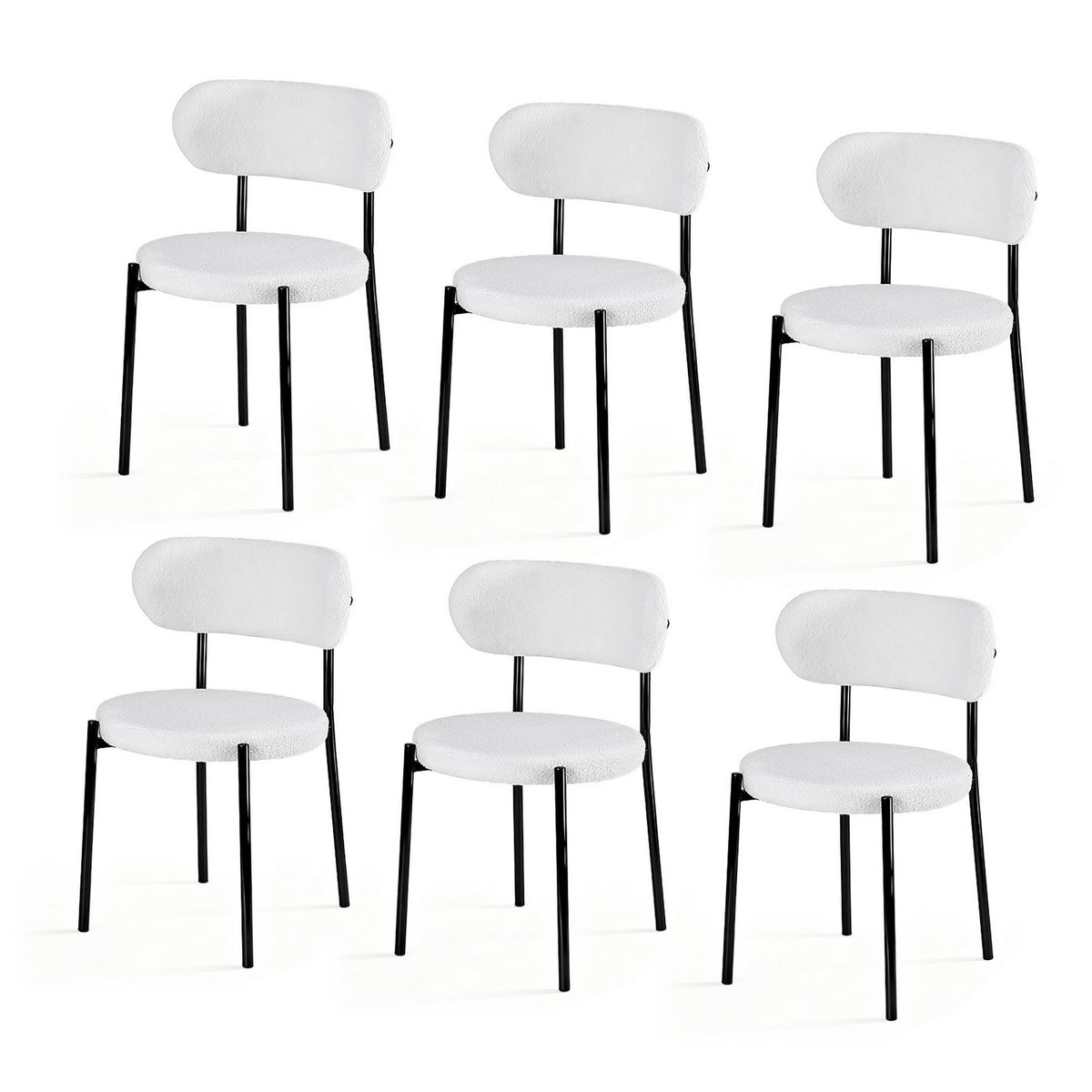 Artiss Dining Chairs Set of 6 Sherpa Boucle White