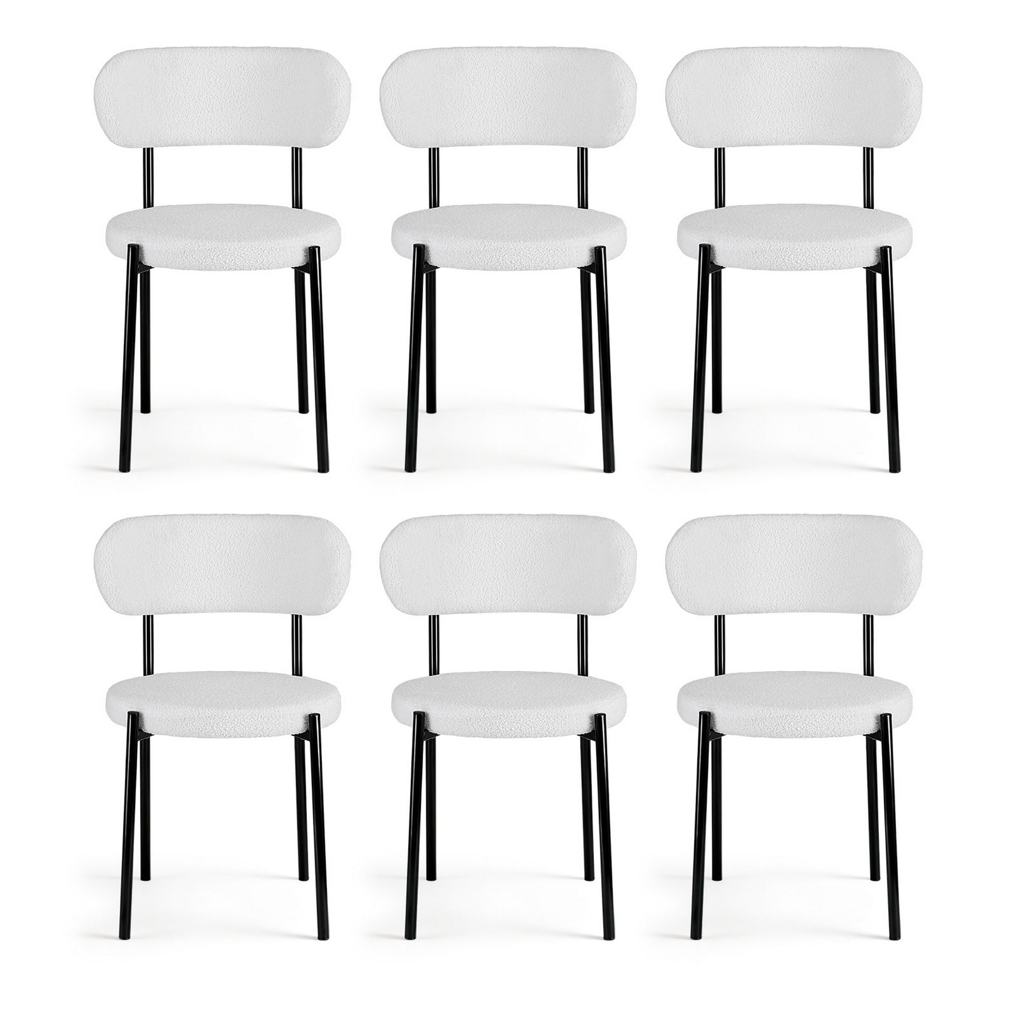 Artiss Dining Chairs Set of 6 Sherpa Boucle White