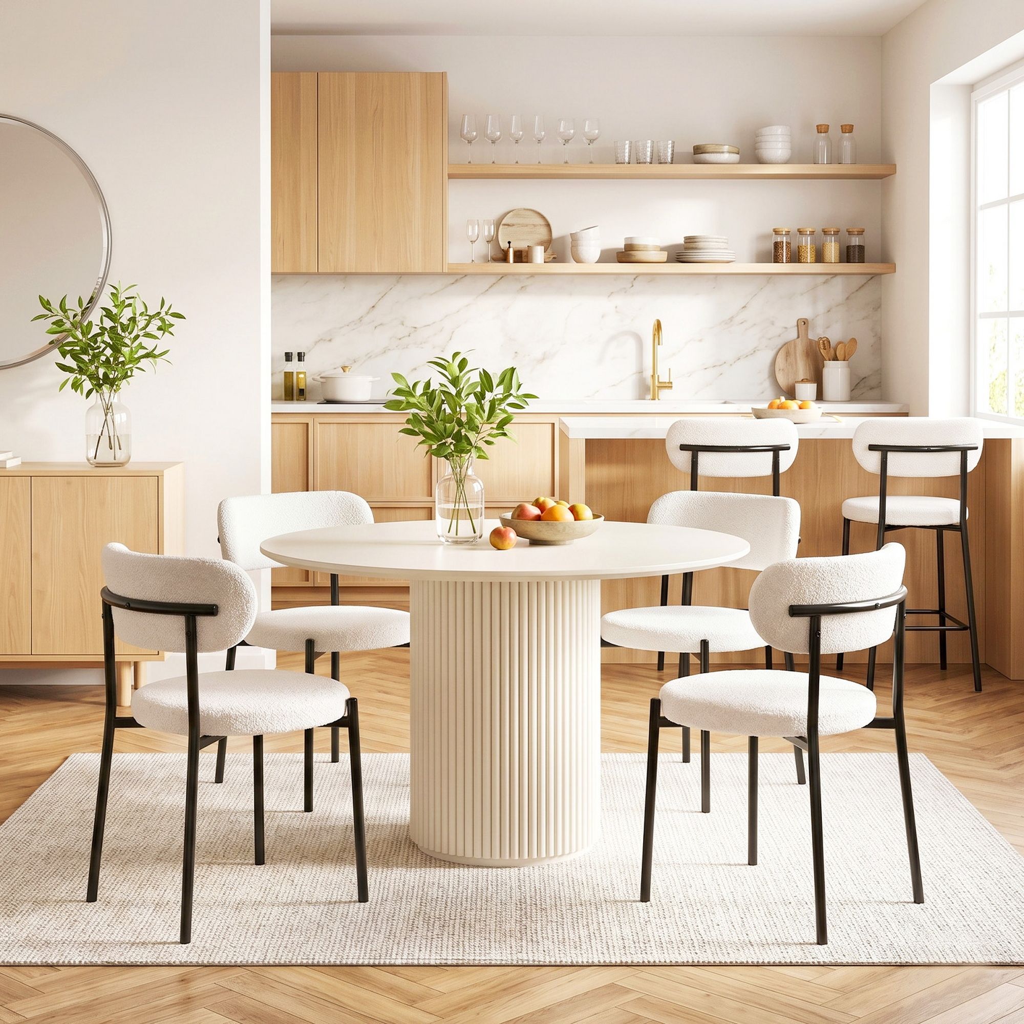 Artiss Dining Chairs Set of 6 Sherpa Boucle White