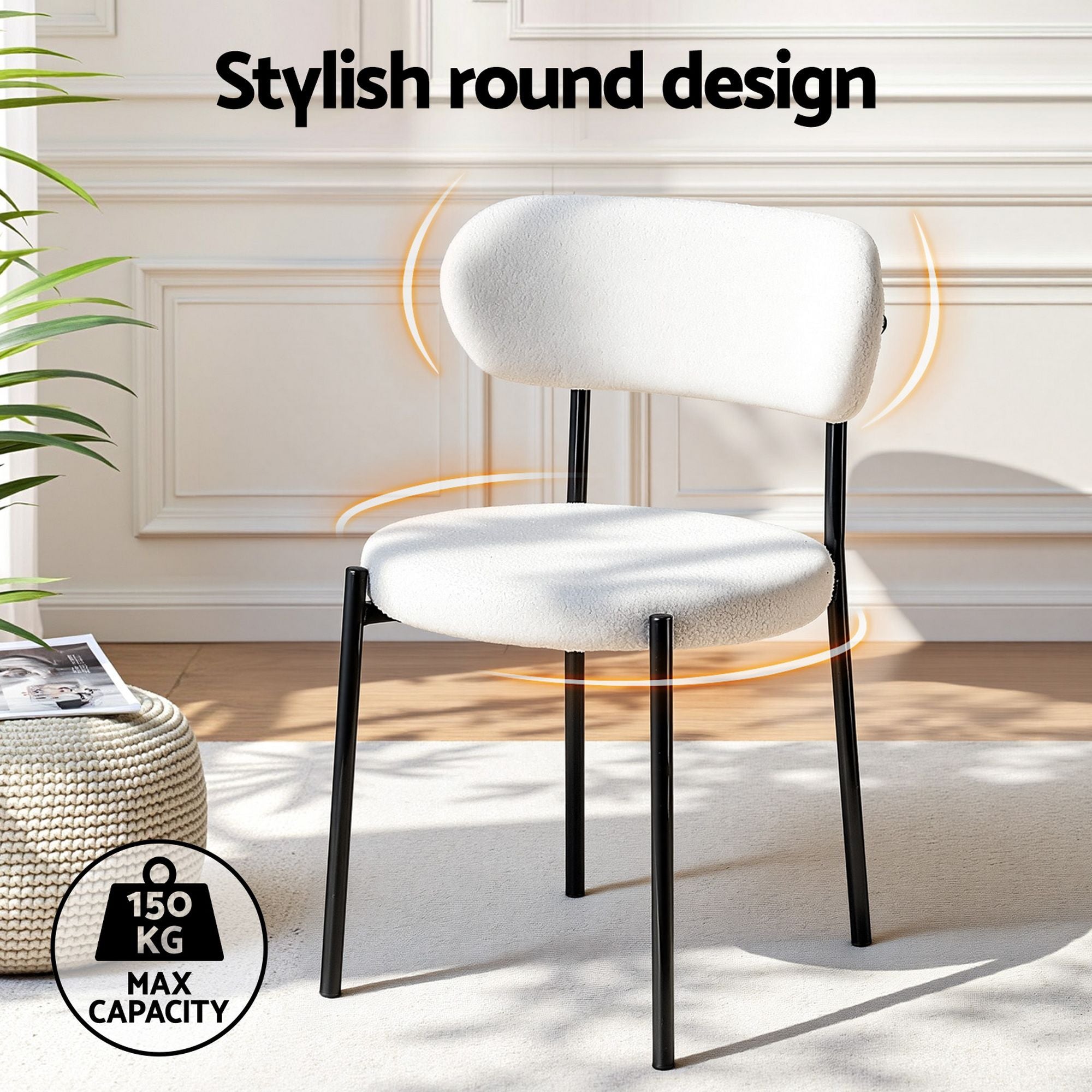 Artiss Dining Chairs Set of 6 Sherpa Boucle White