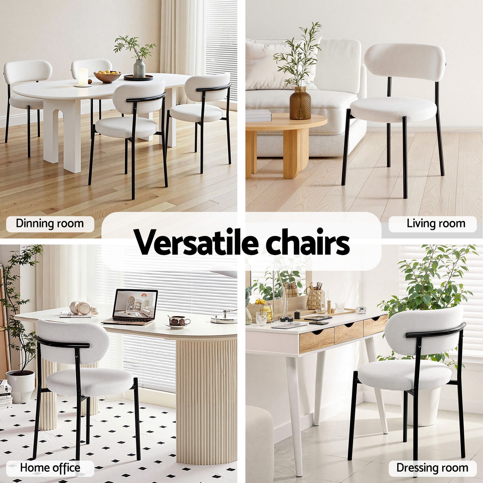 Artiss Dining Chairs Set of 6 Sherpa Boucle White