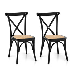 Artiss Set of 2 Dining Chairs Rattan Wooden Kitchen Accent Chair Cafe Lounge Rubber Wood