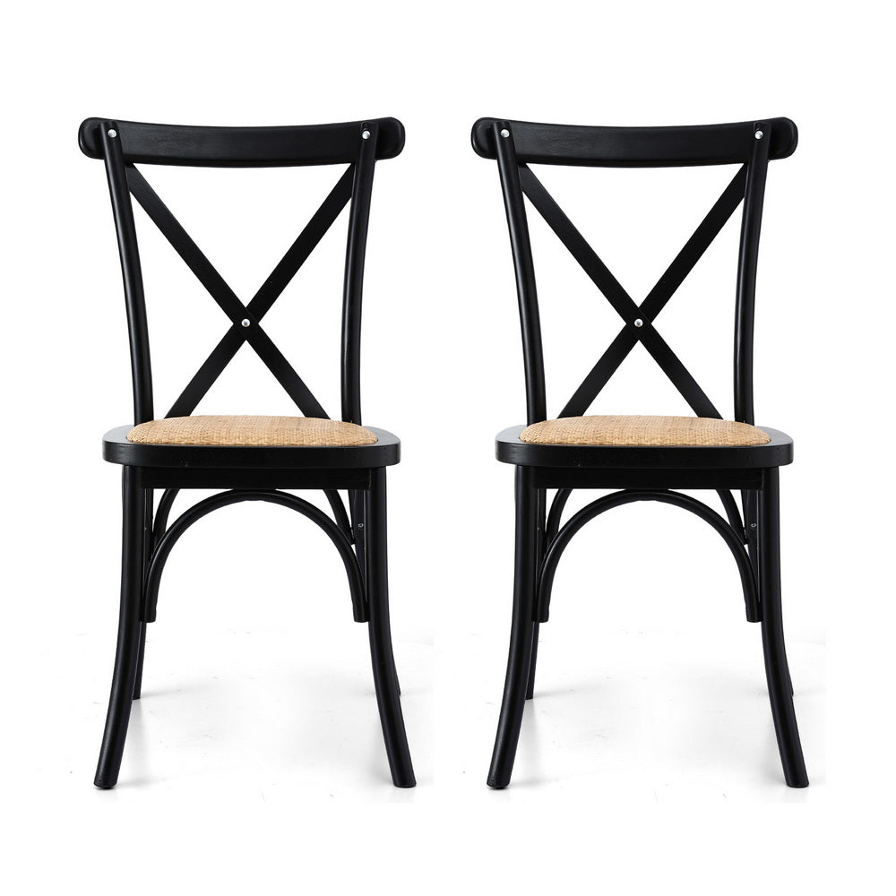 Artiss Set of 2 Dining Chairs Rattan Wooden Kitchen Accent Chair Cafe Lounge Rubber Wood