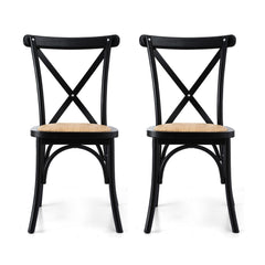 Artiss Set of 2 Dining Chairs Rattan Wooden Kitchen Accent Chair Cafe Lounge Rubber Wood