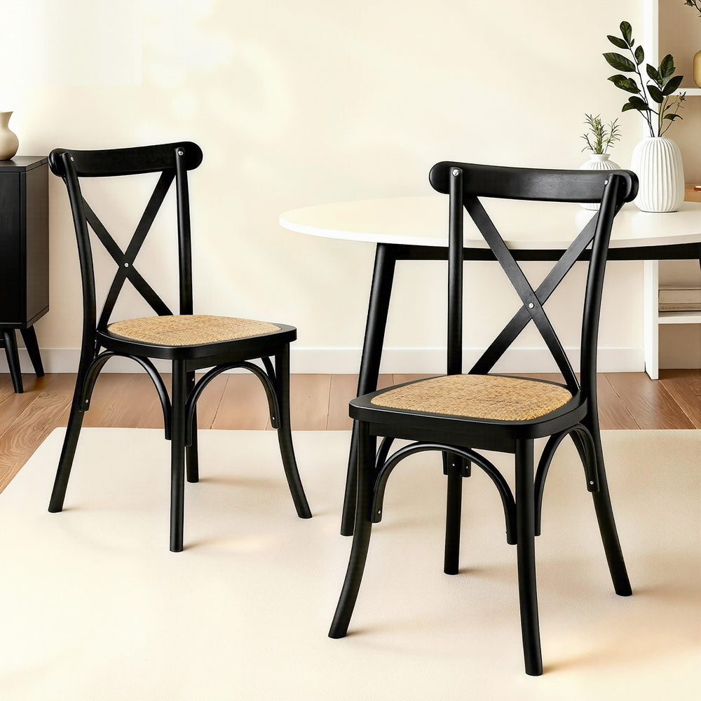 Artiss Set of 2 Dining Chairs Rattan Wooden Kitchen Accent Chair Cafe Lounge Rubber Wood