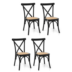 Artiss Set of 4 Dining Chairs Rattan Wooden Kitchen Accent Chair Cafe Lounge Rubber Wood