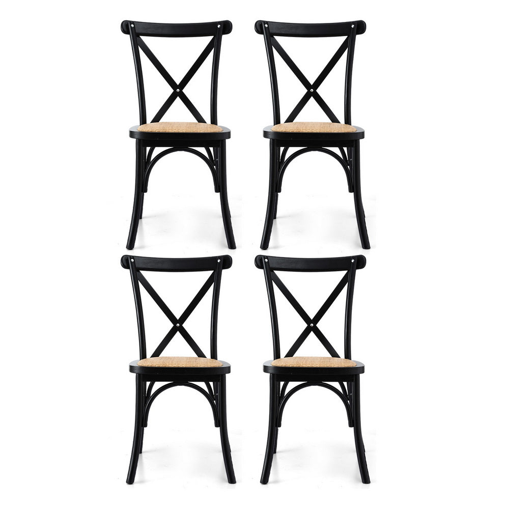 Artiss Set of 4 Dining Chairs Rattan Wooden Kitchen Accent Chair Cafe Lounge Rubber Wood