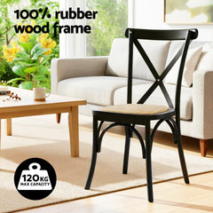 Artiss Set of 4 Dining Chairs Rattan Wooden Kitchen Accent Chair Cafe Lounge Rubber Wood